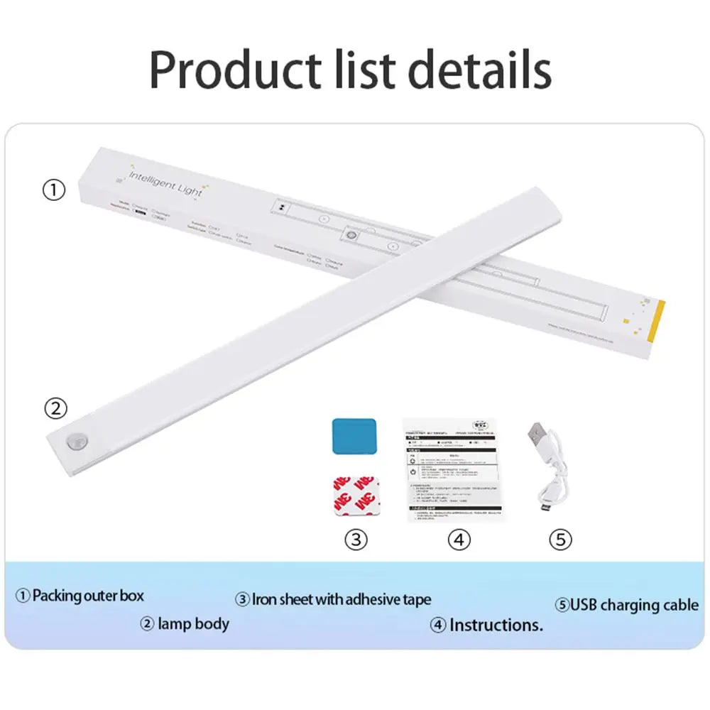 Motion-Sensor LED Night Light - USB Rechargeable Dimmable Lamp for Kitchen, Bedroom, Hallway, Stairway, Closet, and Wardrobe