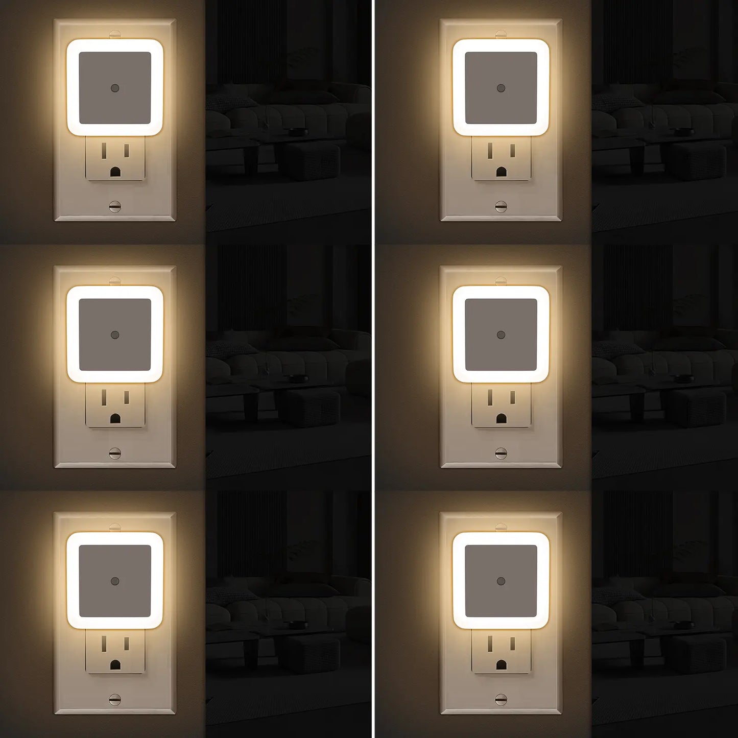 LED Night Lights Plug-In, 6-Pack Dusk to Dawn Warm White Night Lighting for Bedroom, Bathroom, and Hallway