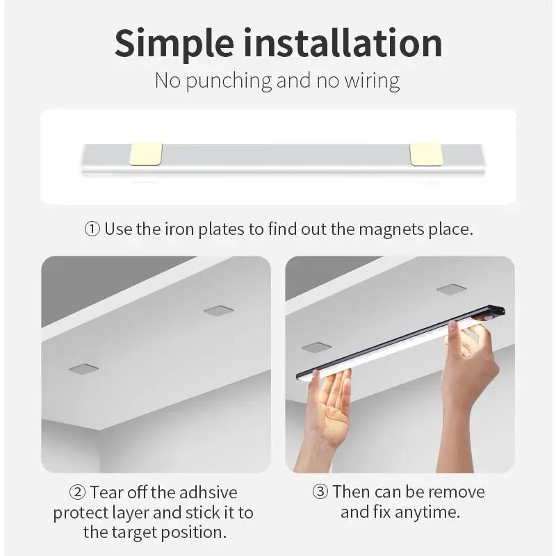 Motion-Sensor LED Night Light - USB Rechargeable Dimmable Lamp for Kitchen, Bedroom, Hallway, Stairway, Closet, and Wardrobe