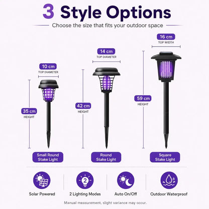 Solar-Powered Mosquito Zapper and Garden Stake Light – Dual-Mode Insect Control and Pathway Illumination, Weather-Resistant, Easy Installation, Available in Round and Square Designs