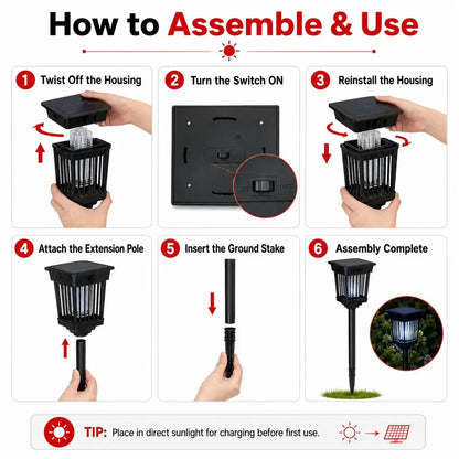 Solar-Powered Mosquito Zapper and Garden Stake Light – Dual-Mode Insect Control and Pathway Illumination, Weather-Resistant, Easy Installation, Available in Round and Square Designs