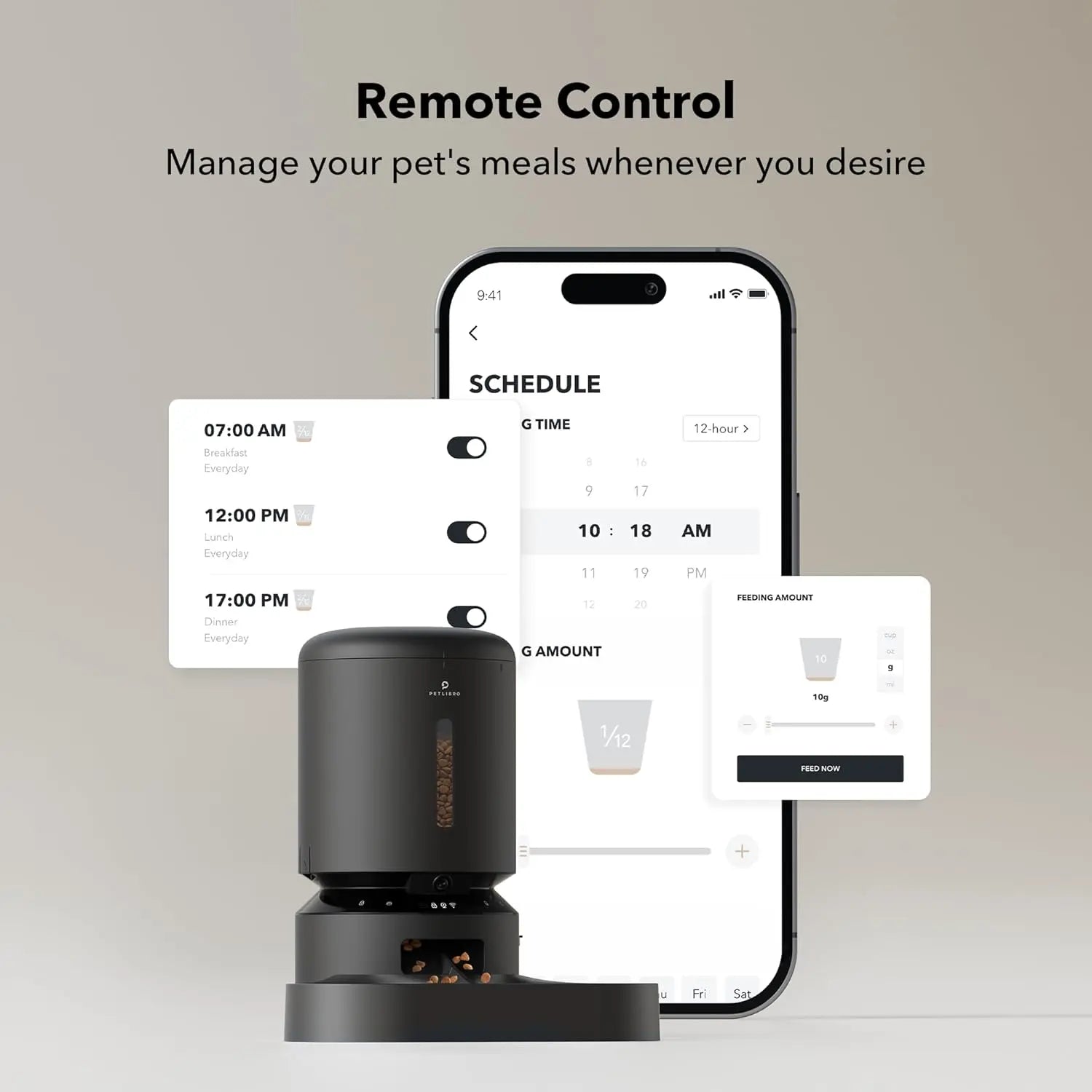PETLIBRO 5L Automatic Cat Feeder with HD Camera, 1080P Night Vision, 5G WiFi Connectivity, Two-Way Audio, Motion and Sound Alerts, Dual Tray Design for Cats and Dogs, Black