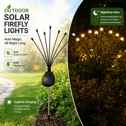Professional Outdoor Solar Firefly Lights - Waterproof Garden Stake Illumination, Available in 4 or 8 Packs, Featuring Auto Dusk-To-Dawn Functionality with 32 or 64 LED Bulbs for Yard, Patio, Pathway, Walkway, and Landscape Decoration