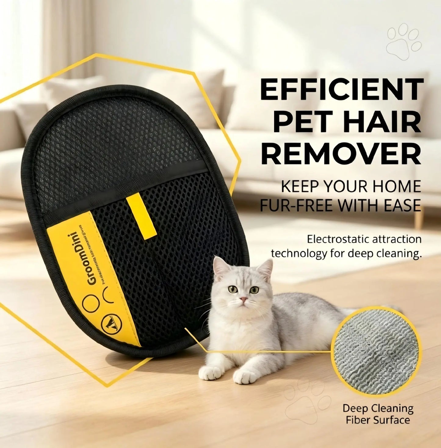 Electrostatic Pet Hair Remover Gloves - Two-Way Brush for Efficient Grooming and Cleaning of Cat and Dog Hair from Furniture, Carpets, and Car Seats - Reusable and Eco-Friendly Solution