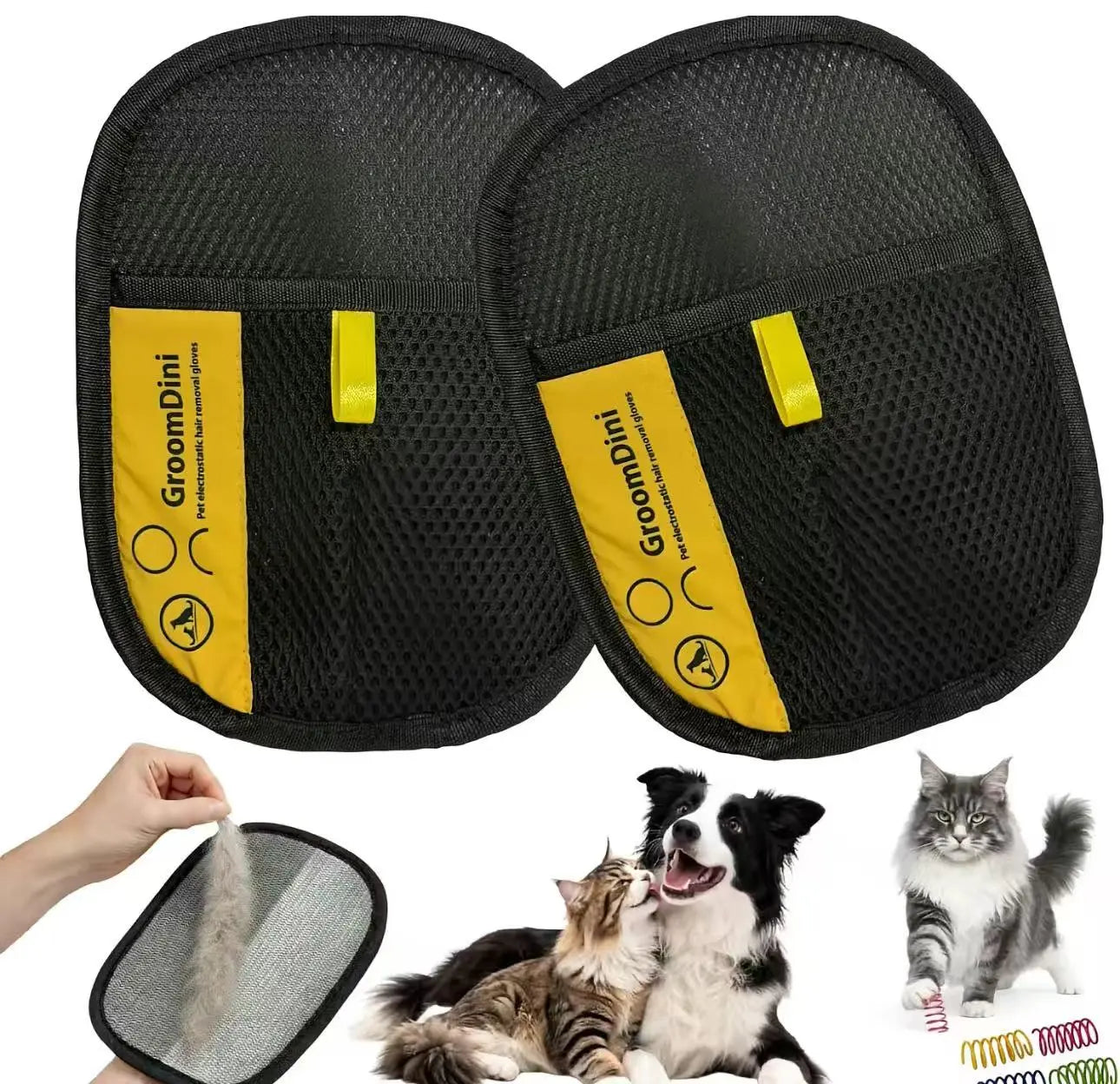 Electrostatic Pet Hair Remover Gloves - Two-Way Brush for Efficient Grooming and Cleaning of Cat and Dog Hair from Furniture, Carpets, and Car Seats - Reusable and Eco-Friendly Solution